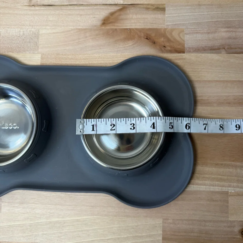 Frisco Double Stainless Steel Dog Bowl Set with Grey Silicone Mat